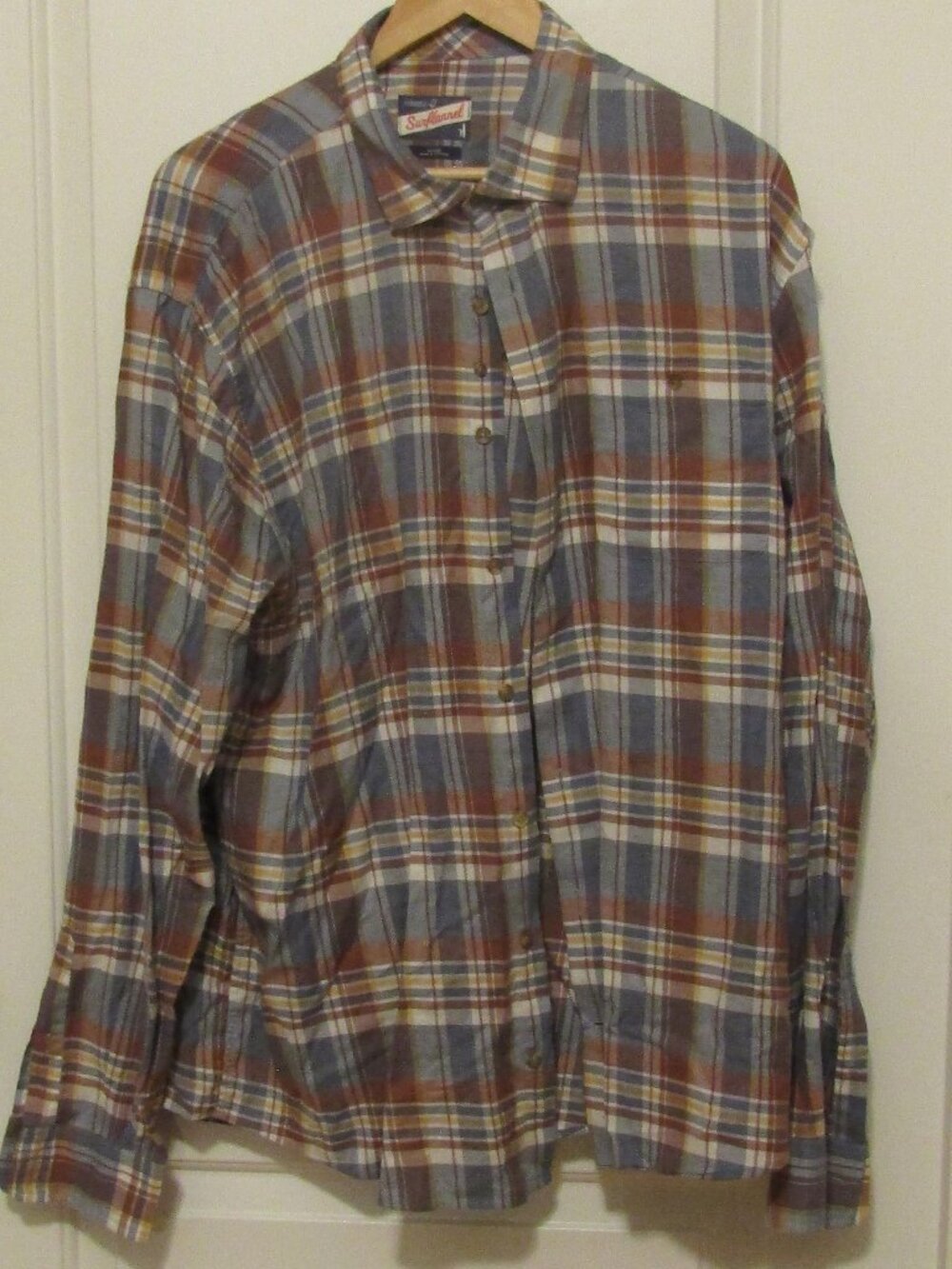 JOHNNIE-O SURFLANNEL Men's Button-down Browns/Grays/Gold Plaid SHIRT size X-LG